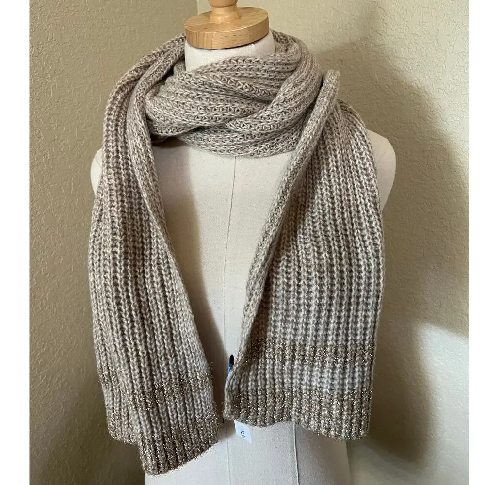 NEW Old Navy Tan Gold Knit Scarf Festive Holiday Neutral